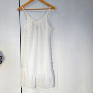 Grace Karin |White Swiss Dot Neutral Flirty Midi Dress Resortwear  Sz.Small